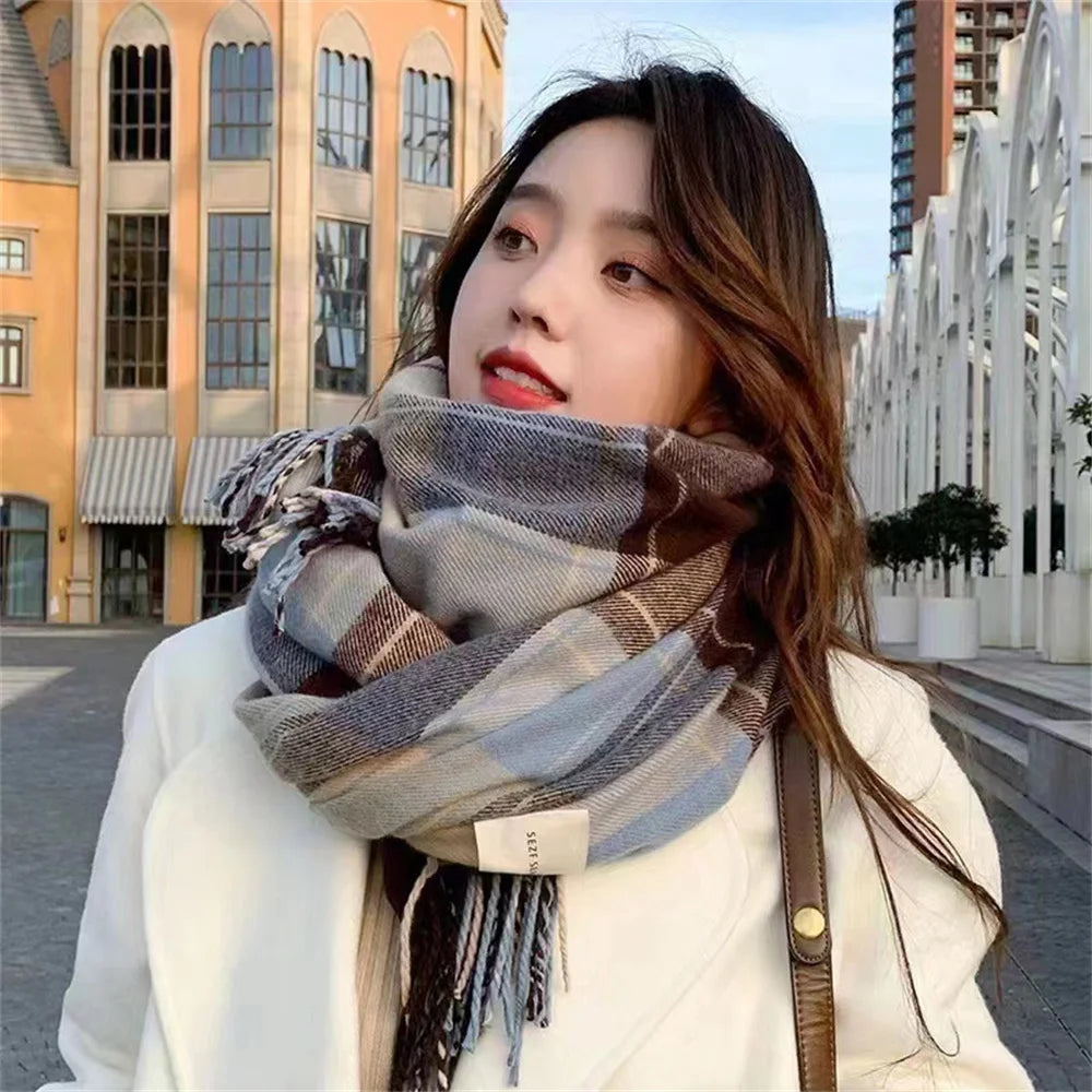 2025 New Thick Warm Winter Scarf Design Print Women Shawl Lady Wrap Tassel Scarves Knitted Men Foulard Blanket  200*50CM