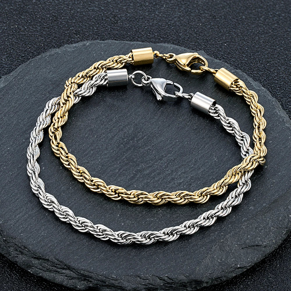 MKENDN 2/3/4/5 mm zartes, gedrehtes Kettenarmband für Damen und Herren, minimalistischer Punk-Stil, silber- und goldfarben, Edelstahl, Modeschmuck