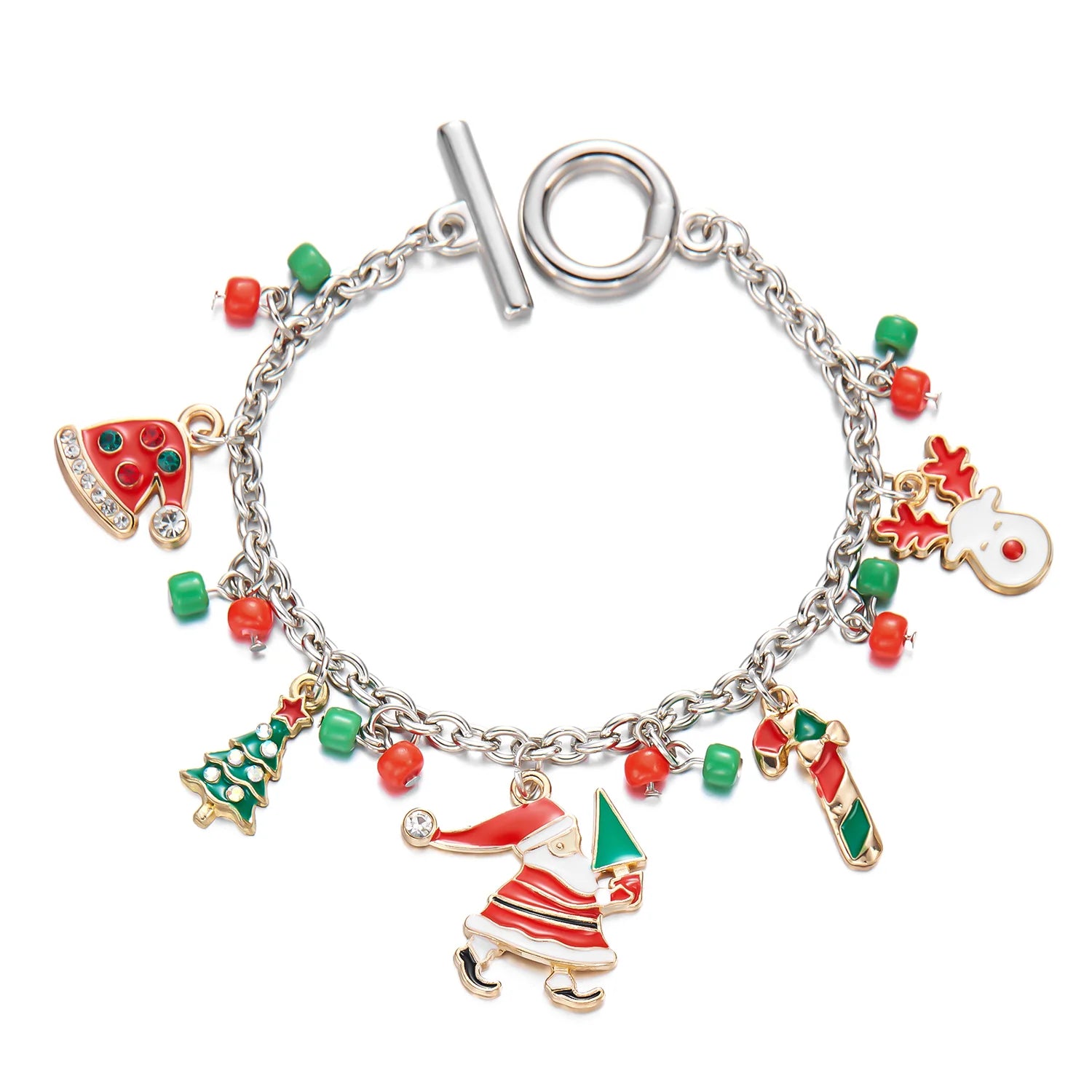 Bracelet de Noël ajustable pour femme, orné d'un pendentif Père Noël, bonhomme de neige, étoile et sapin, bijou de fête