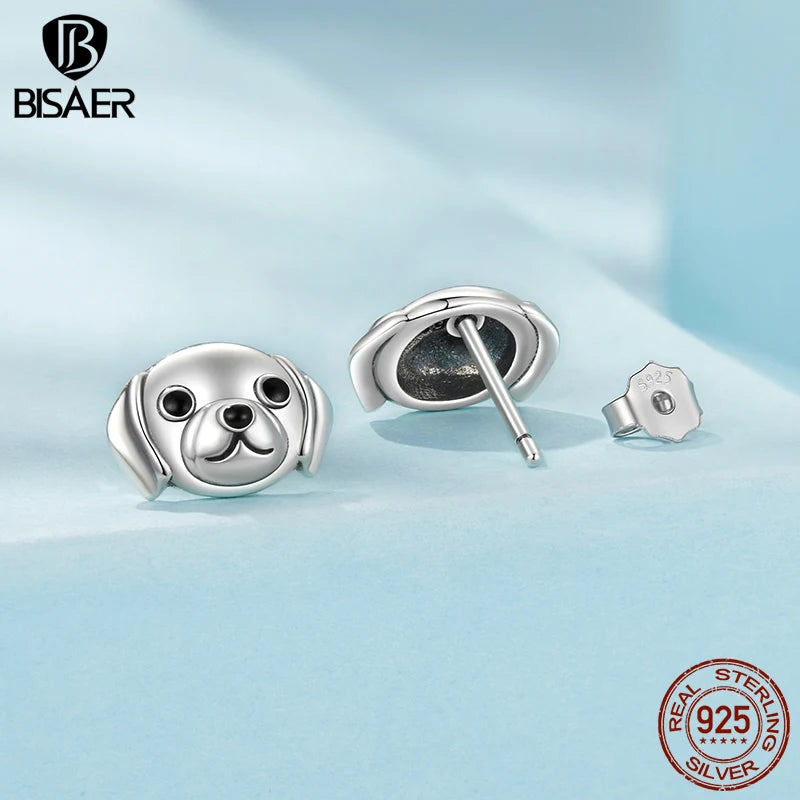 BISAER 925 Sterling Silver Labrador Stud Earrings Lovely Pet Animals Stud Ear for Women & Girls Party Labrador Fine Jewelry Gift