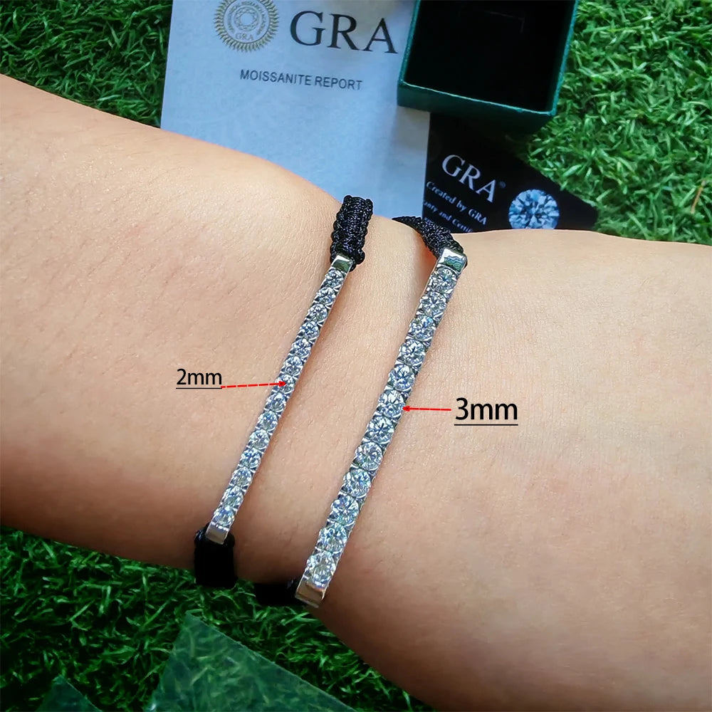 Serenity 2mm 3mm D Color Moissanite Bracelet Braided-rope for Women Men 100% S925 Sterling Silver Adjustable Hand Chain Jewelry - Madeinsea©