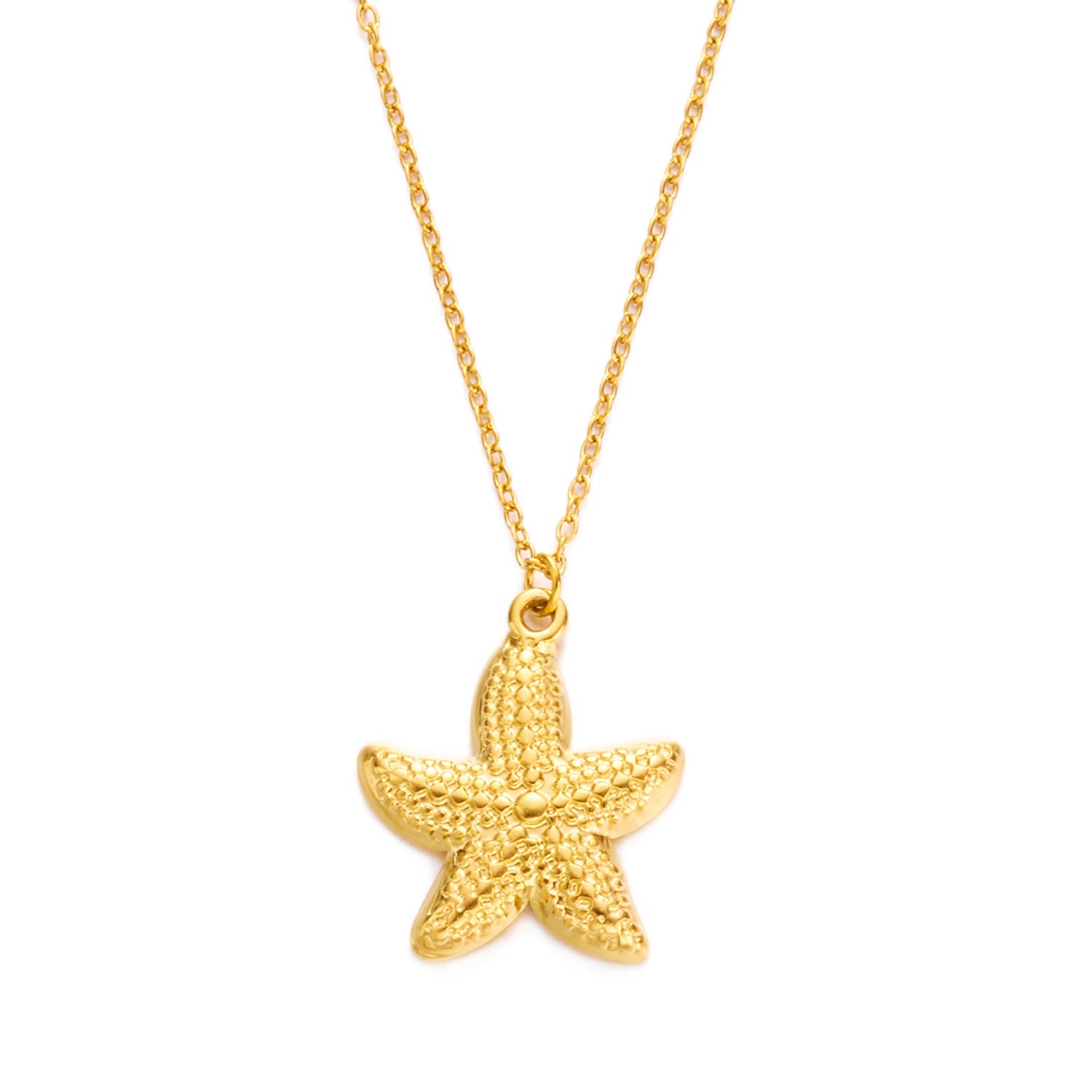 Stainless Steel Ocean Series Necklace for Women Gold Color Textured Starfish Conch Dolphin Pendant Choker Beach Party Jewelry