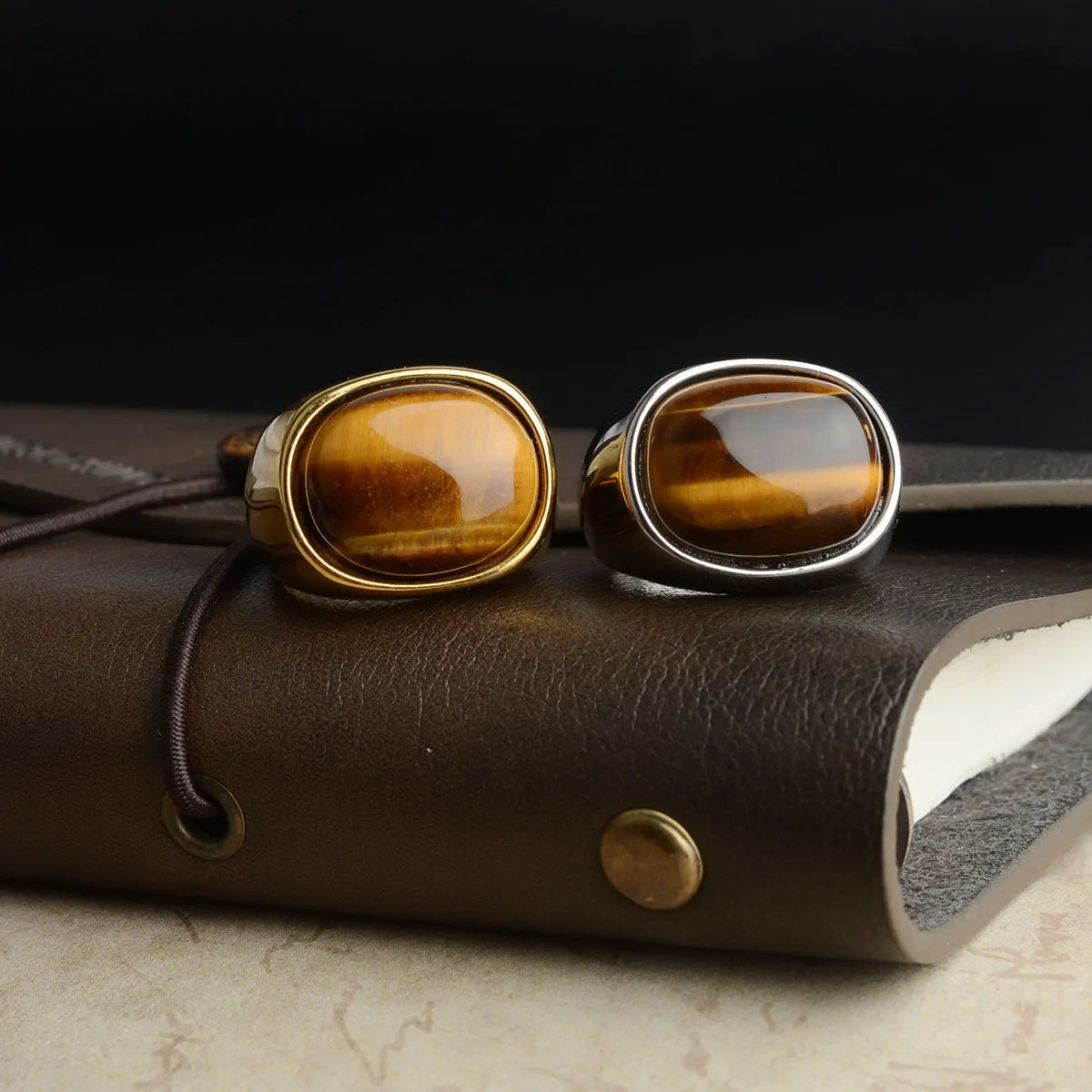 Retro Glass Tiger Eye Ring For Men Zinc Alloy Classic Fashion Designer Ring Handmade Jewelry Rock Hiphop Accessories Unisex Gift