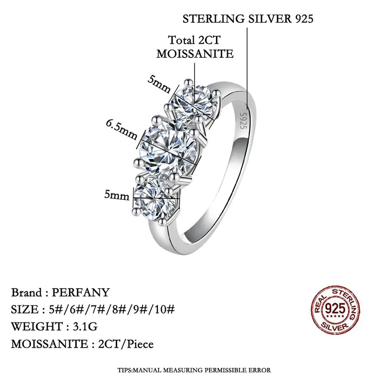 PERFANY 2/4CT Moissanite Ring for Women S925 Pure Silver Three Laboratory GRA Certified Diamonds Luxury Wedding Jewelry - Madeinsea©