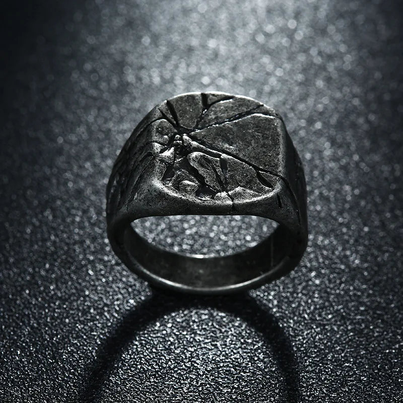 Retro Cracking Rock Large Ring For Men Silver Color Punk Gothic Ring Handmade Jewelry Biker Accessories Domineering Gift For Man - Madeinsea©