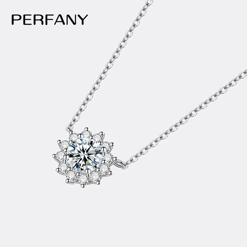 PERFANY 1-3CT Moissanite Necklace For Women S925 Pure Silver Sparkling Sunflower Pendant Party Fashion High-end Jewelry