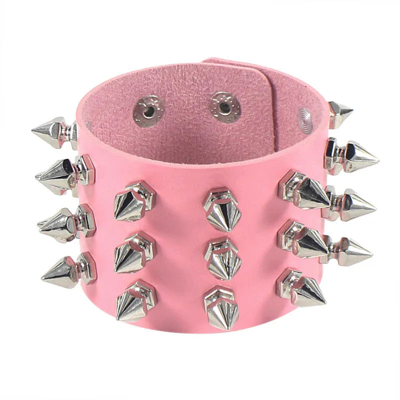 Vintage Leather Bracelets Punk Row Cuspidal Spikes Rivet Stud Wide Cuff PU Leather Punk Gothic Rock Unisex goth accessories