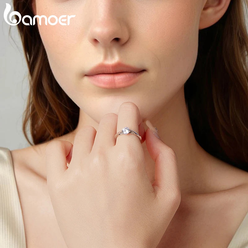 BAMOER 925 Sterling Silver Rotating Statement Ring Stress Relief Spinner Band Ring for Women Girlfriend Engagement Special Gift