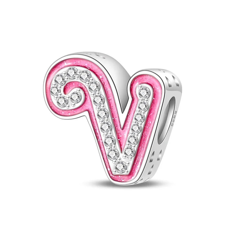 925 Silver 26 Alphabet Pink Princess Letters Charms Bead Fit Pandach 925 Original Bracelet DIY Anniversary Birthday Jewelry Gift
