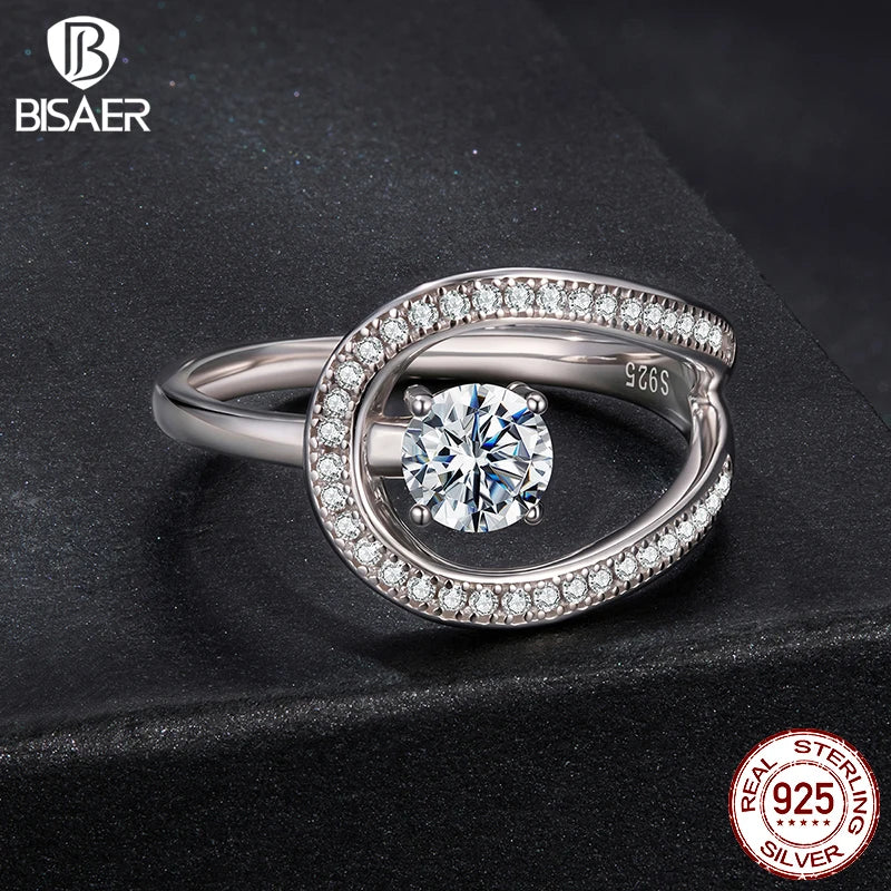 Bisaer 925 Sterling Silver Moissanite Double-layer Ring VVS1 EX Delicate Lab Diamond Forever Band for Women Wedding Fine Jewelry