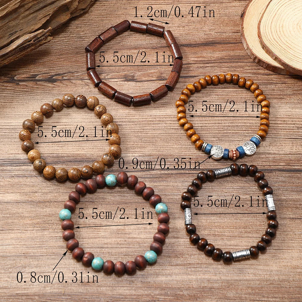 Vintage Cross Multi-Layer Beaded Wooden Beads Men's Bracelet Multi-Piece Set Bracelet