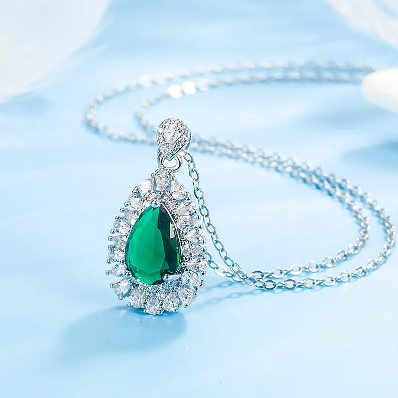 Natural Emerald Jewelry Pendant Silver S925 Colombian 9 Karat Pendant Pear-Shaped Emerald Necklace Pierscionki Pendant Bizuteria - Madeinsea©