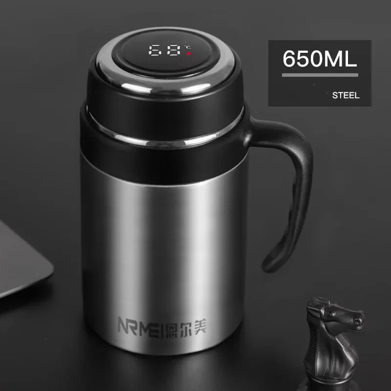 500/650ml Digital Display Thermos Cup with Tea Infuser Premium Stainless Steel Vacuum Flasks Portable Handgrip Tea Mugs