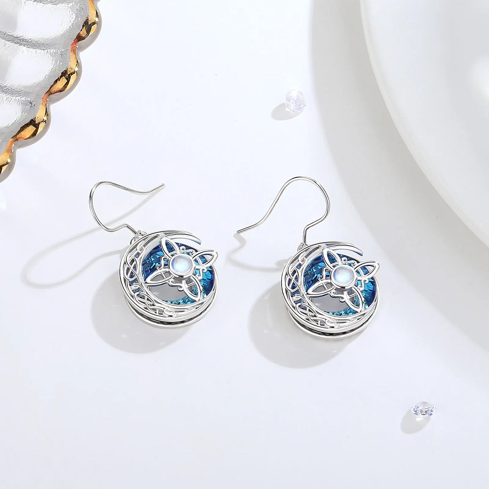 Eudora 925 Sterling Silver Witches Knot Adjustable Ring & Necklace & Bracelet Austrian Crystal Wicca Amulet Jewelry Set Gift