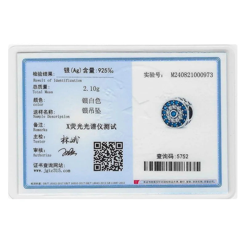 Genuine 925 Silver Evil Eye Blue Zircon Round Lucky Charms Beads Fit Pandach 925 Original Bracelets Fine DIY Birthday Jewelry