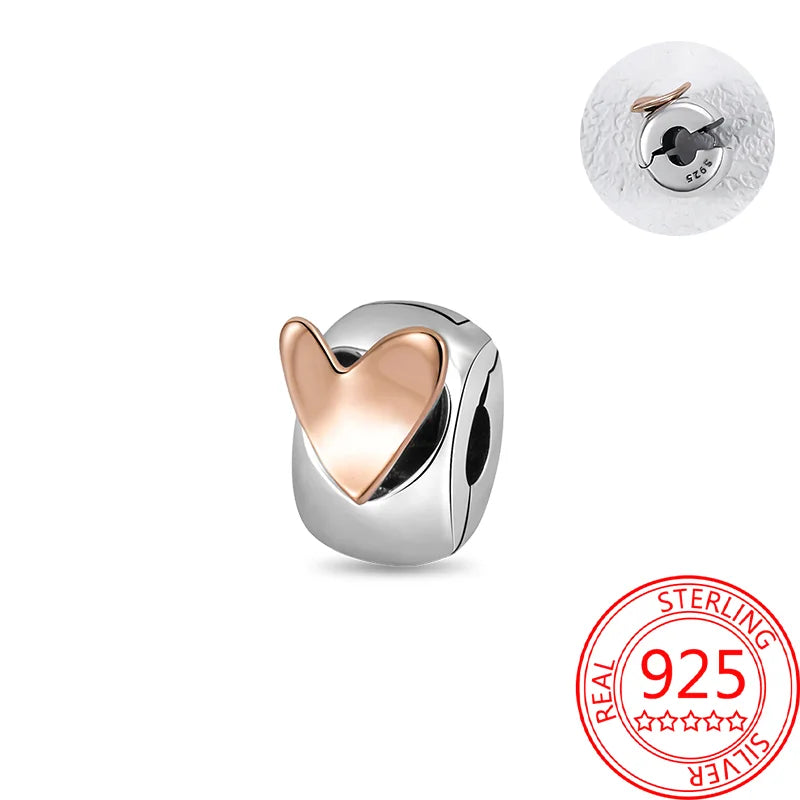 925 Sterling Silver Real Rose Gold Pink Octopus Summer Turtle Heart Dangle Charm Fit Original Bracelet Necklaces Bracelet Girl