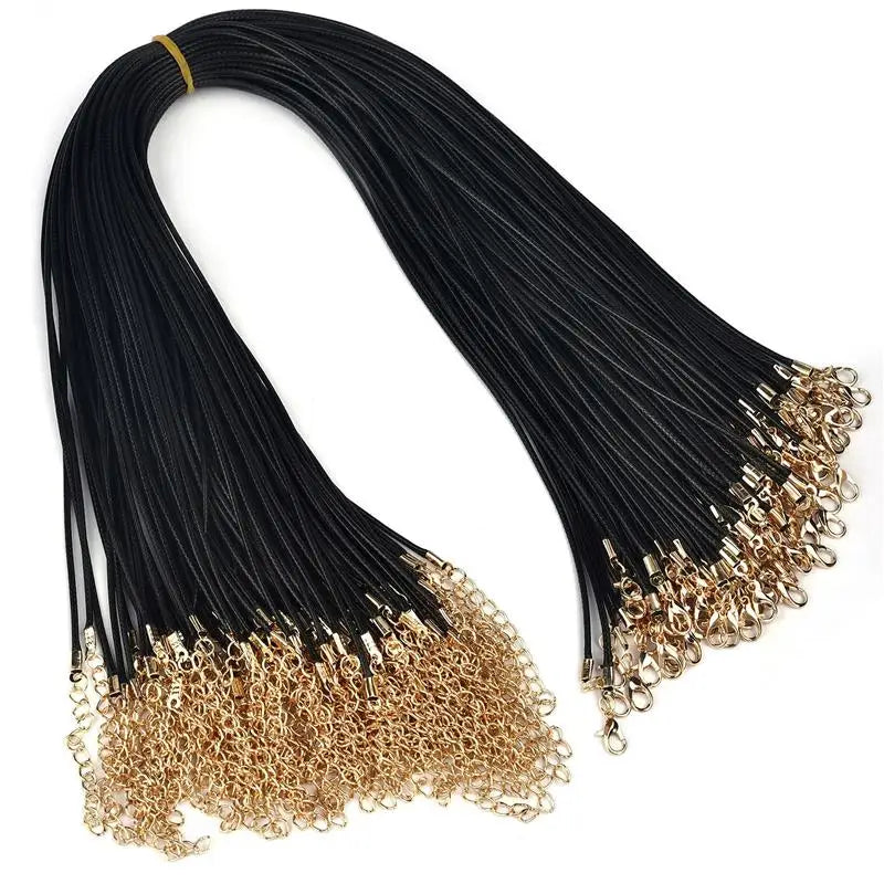 50 pcs 45/50/60cm Braided Leather Rope Wax Cord DIY Handmade Necklace Pendant Lobster Clasp String Cord Jewelry Chains