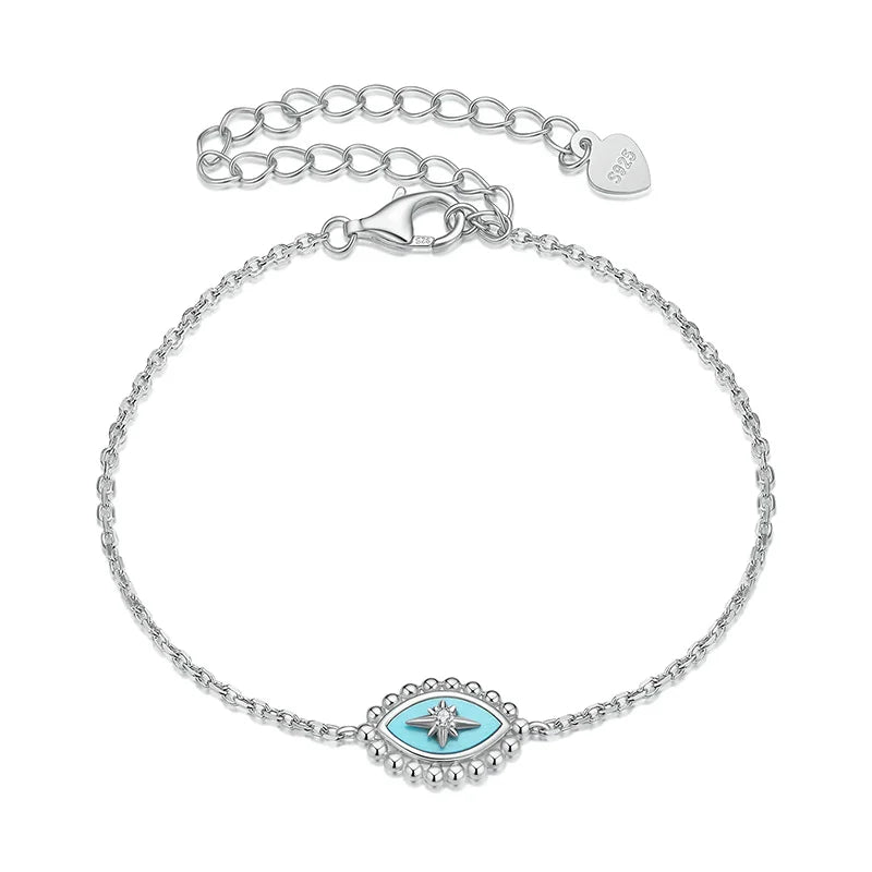 BAMOER Zartes Armband aus 925er Sterlingsilber mit dem Symbol des Bösen Blicks für Damen, minimalistisches Schutzarmband mit verstellbarer Kette, Glücksbringer
