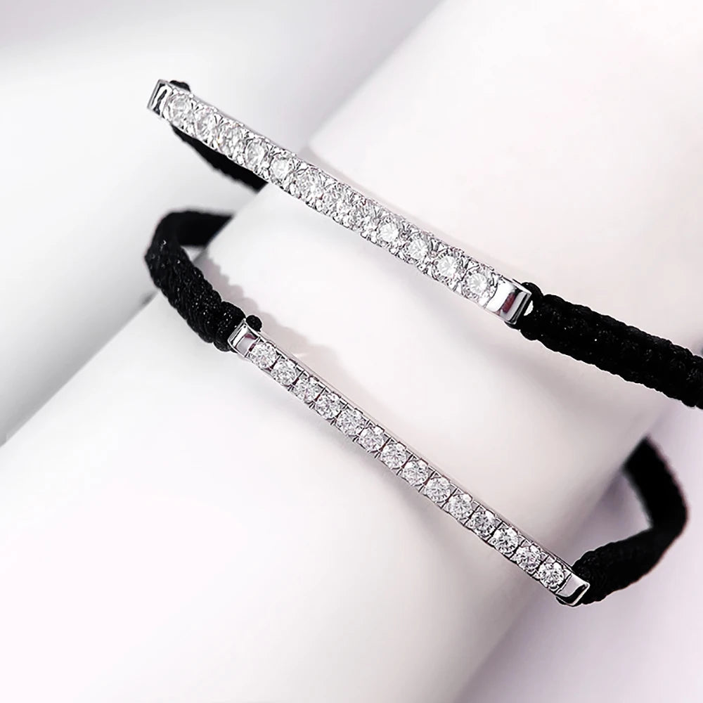 Serenity 2mm 3mm D Color Moissanite Bracelet Braided-rope for Women Men 100% S925 Sterling Silver Adjustable Hand Chain Jewelry - Madeinsea©