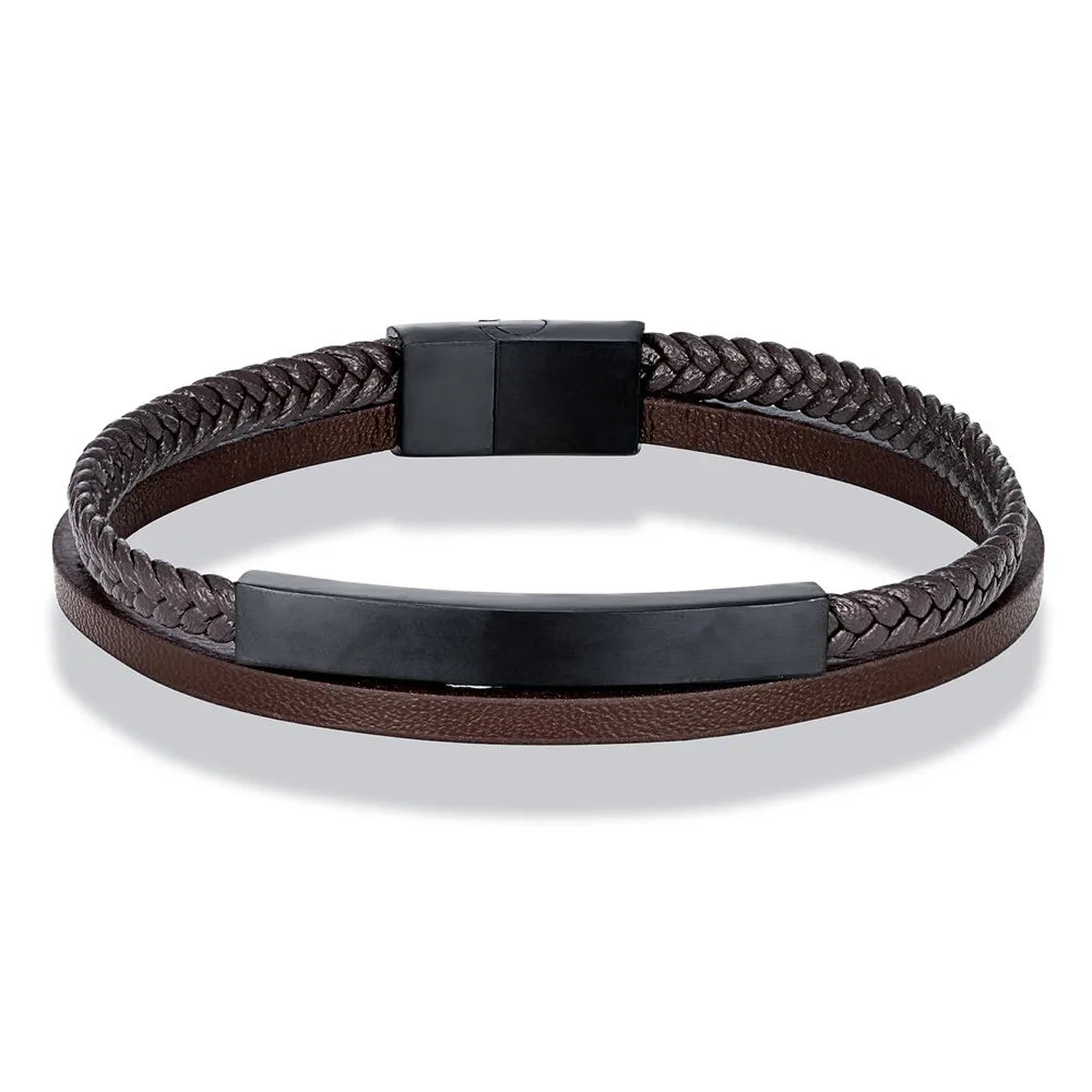 MKENDN Men Women Punk SOS Custom logo Name Engrave Text Adjustable Leather Bracelet customize Stainless Steel ID Bracelet - Madeinsea©