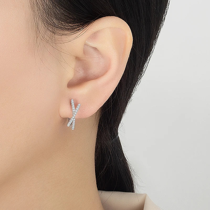 PERFANY 0.28CT Full Moissanite Hoop Earrings Women S925 Pure Silver Cross Design Laboratory Diamond Fashion Jewelry Party Gift - Madeinsea©