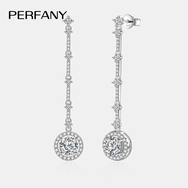 PERFANY 1CT Moissanite Drop Earring Women S925 Pure Silver Round Laboratory Diamond Long Earrings Fashion High End Party Jewelry