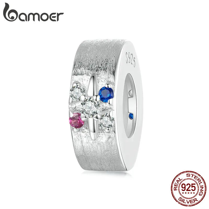 BAMOER 925 Sterling Silber Sternenstopper-Charm mit Silikon für Original-Armband oder Armreif, Schmuckherstellung, Anhänger SCC2858