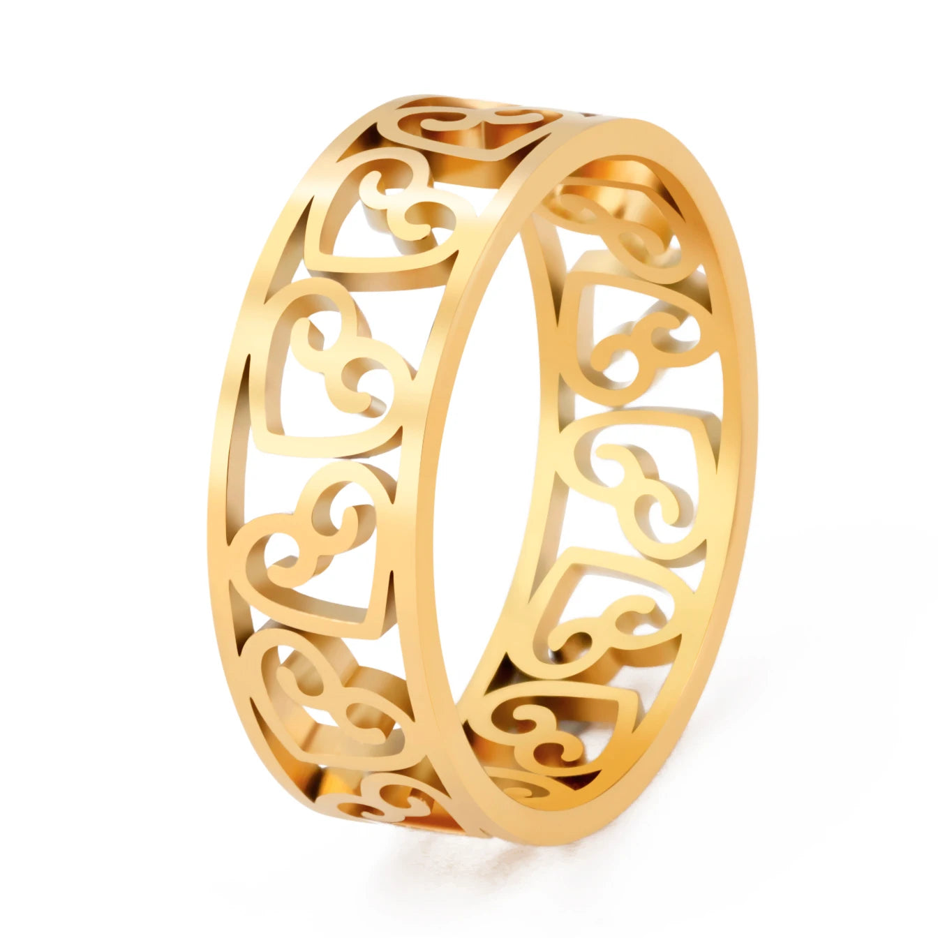 HIPEE Fashion Hollow Love Heart Rings Round Hollow Geometric Ring For Women Stainless Steel Finger Ring Jewelry Gifts