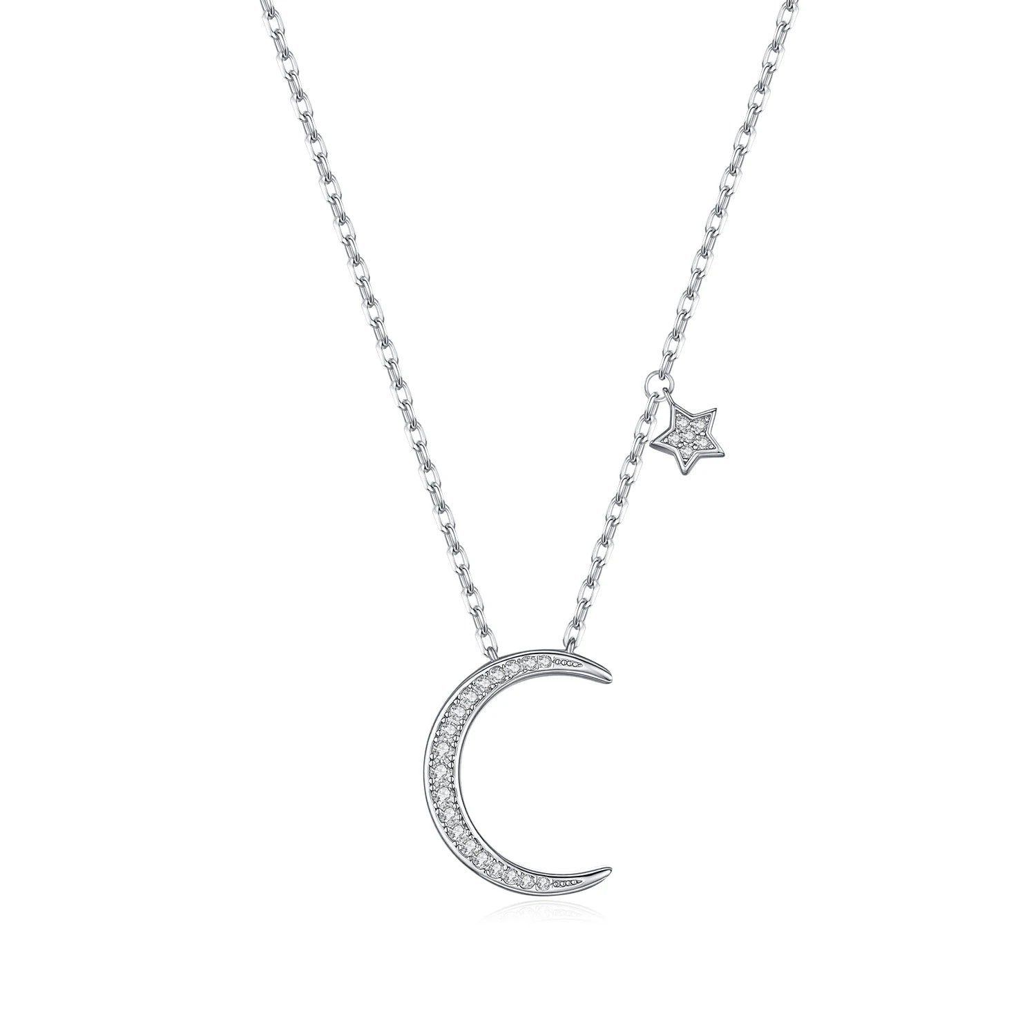 MODIAN 925 Sterling Silver Shinning CZ Link Chain Necklaces Charming Moon Stars Choker Pendant Necklace For Women Fine Jewelry