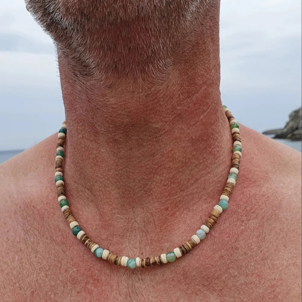 Boho Men's Coconut Shell Necklace European American Style Adjustable Beach Stacking Bead Splicing Chain Gift For Man