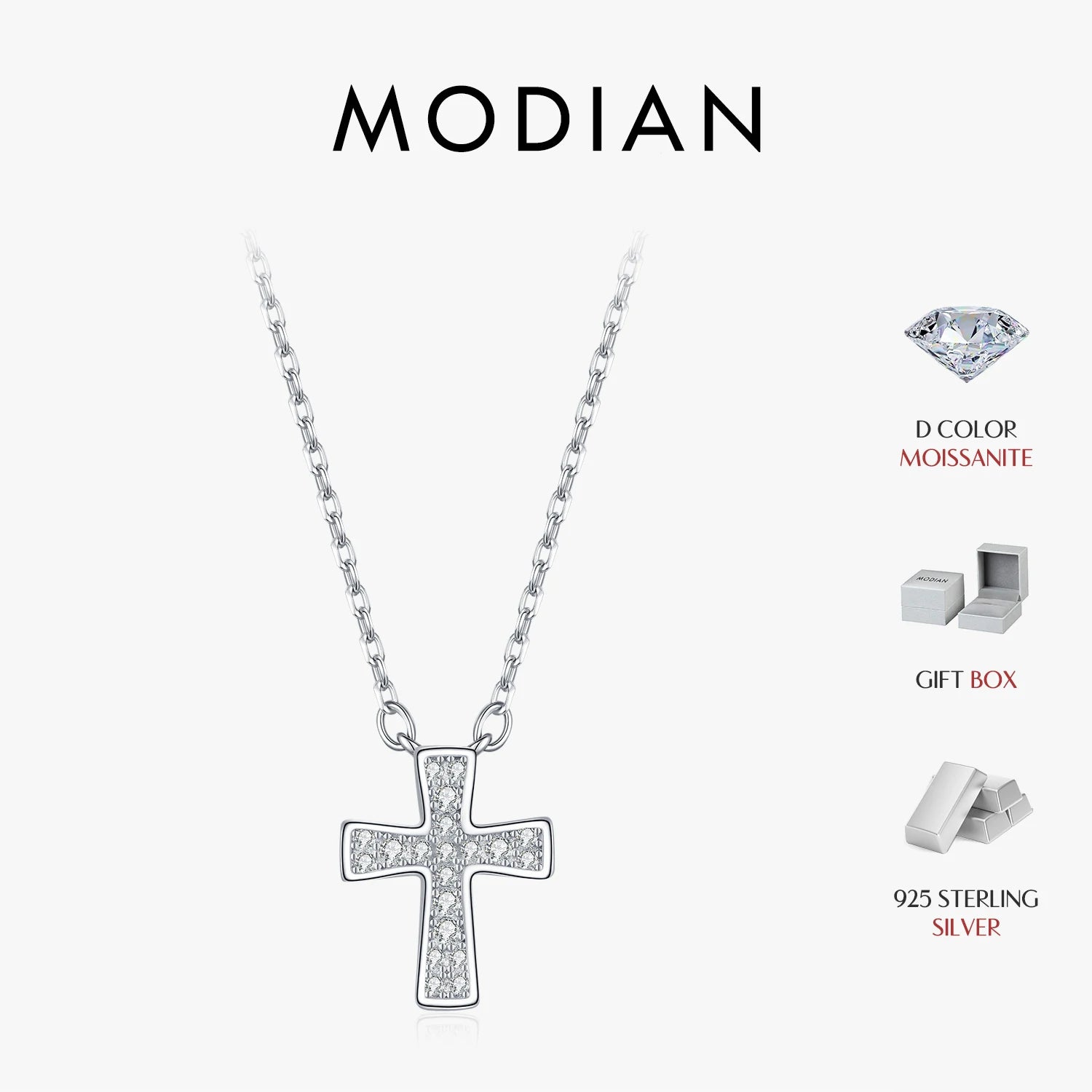 MODIAN D Color Sparkling Moissanite Necklaces 925 Sterling Silver Simple Cross Pendant Necklace For Women Fine Jewelry Gifts