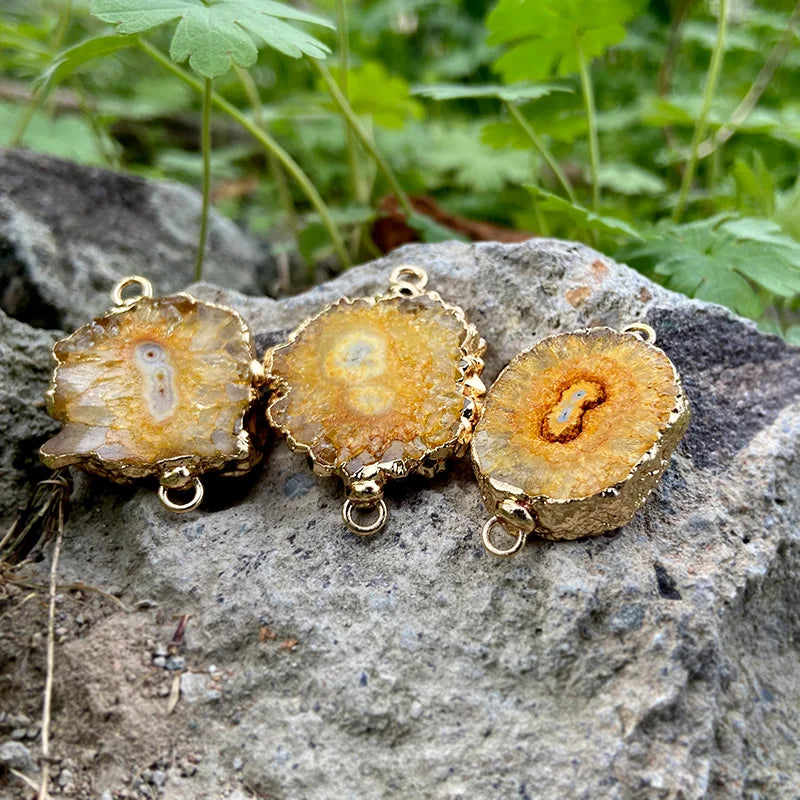 2PCS/lot Natural Druzy Agates Connectors Irreguar Round Quartzs Pendant For Jewelry Making Necklace Bracelets DIY Accessories