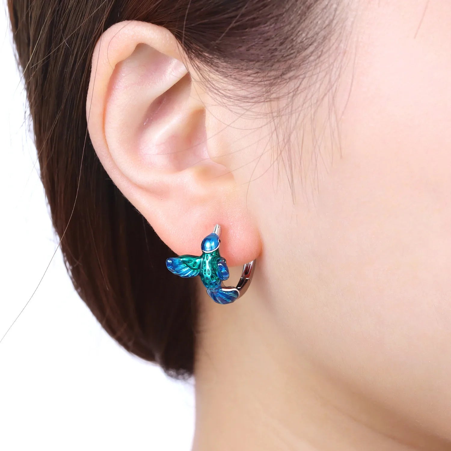PANPOKI Original 925 Sterling Silver Hummingbird Earrings Women Hoop Earring Anniversary Jewelry Trendy Gifts