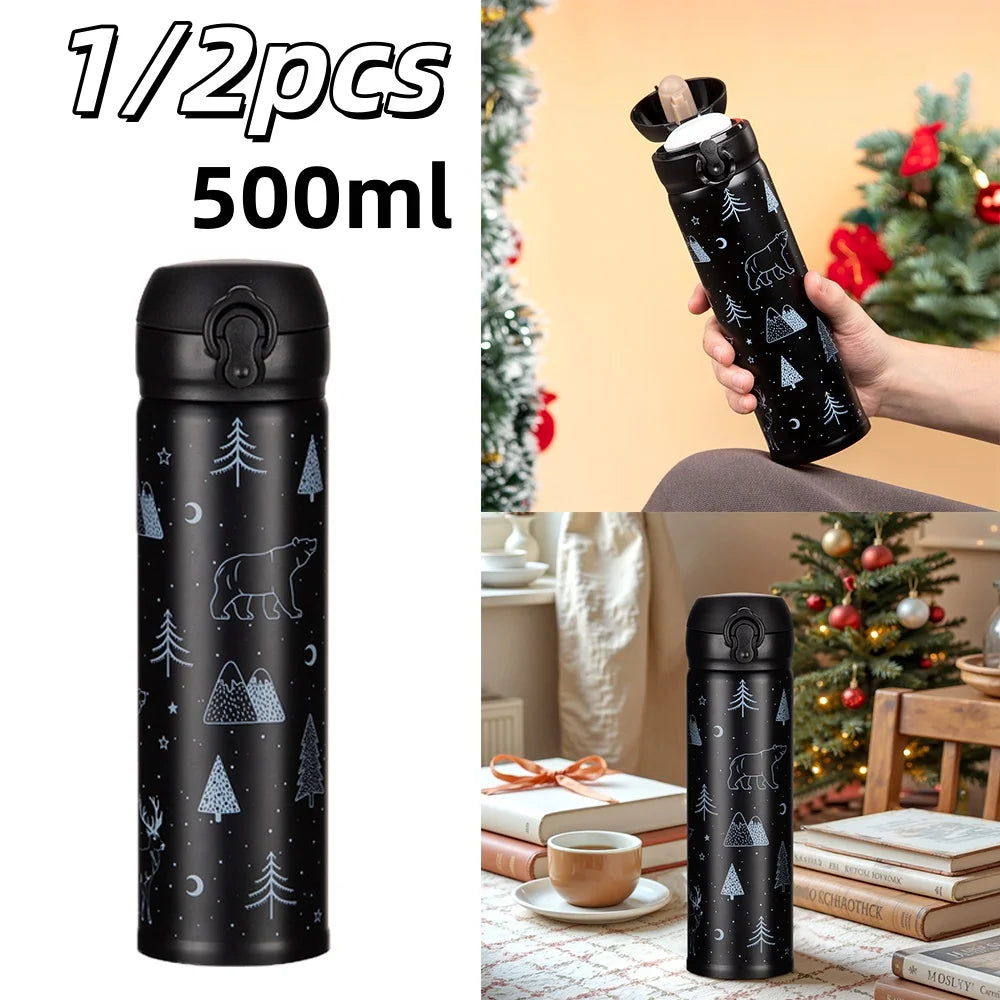 1/2pcs 500ml Stainless Steel Thermos Cup Christmas Vacuum Business Cups Household Portable Christmas Festival Water Bottle