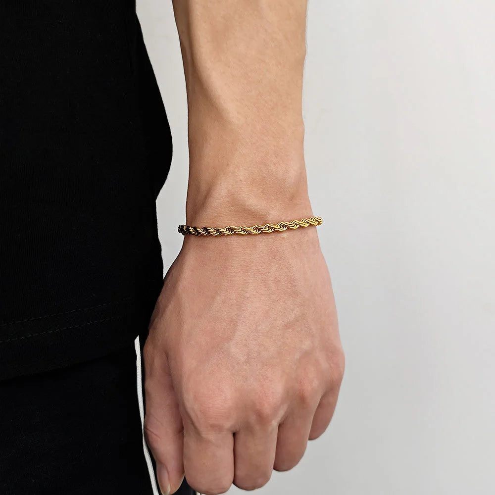 Hip Hop Stainless Steel Twist Chain Men Bracelet Retro Gold Color Fashion Bracelet For Women Trendy Jewelry Accessories