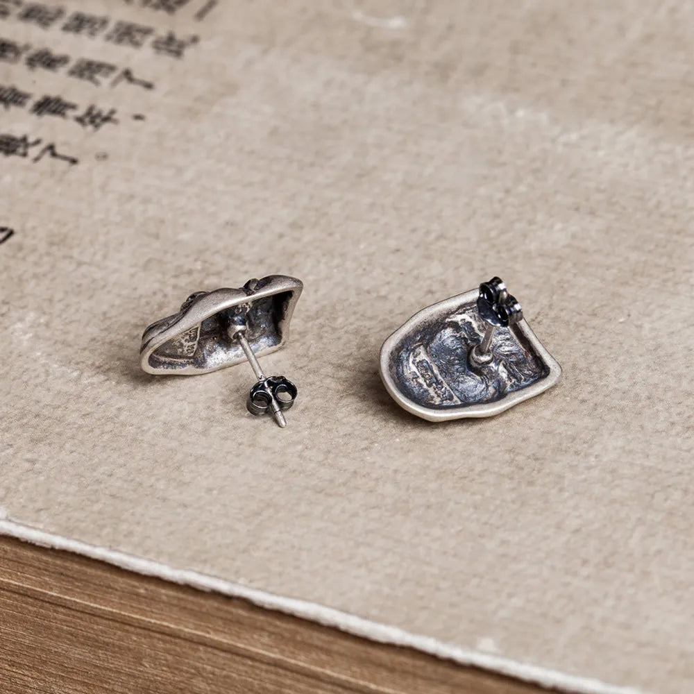 MKENDN 925 Sterling Silver Creative Retro Smile crying face Stud Earring Punk Street Style Ear Pin For Men Women Fine Jewelry