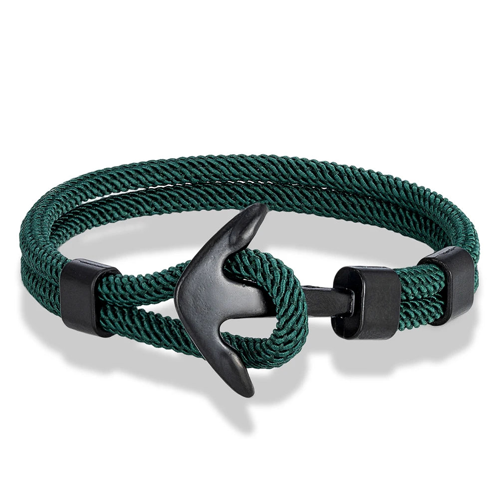 MKENDN Anker-Armbänder für Herren, doppelsträngiges nautisches Überlebensseil-Armband für Damen, schwarze Sportschnalle, wasserdichter Schmuck