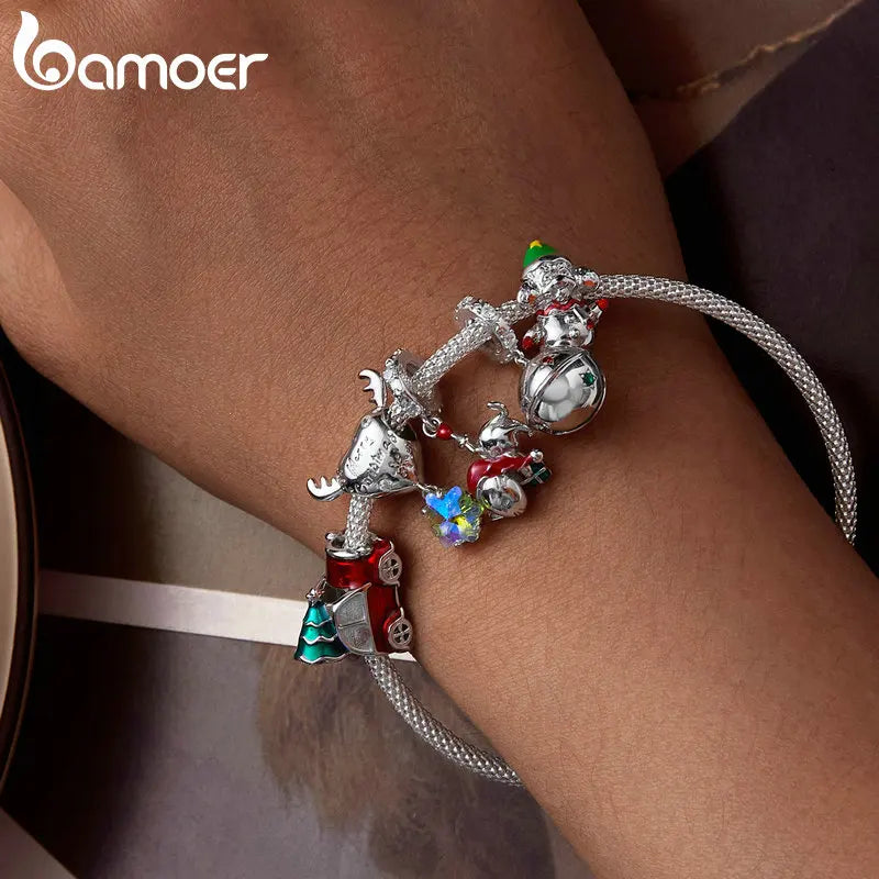 Sterling Silver Snowman Beads Christmas Bell Charms for Women Bracelet DIY Accessories Christmas Gift Fine Jewelry - Madeinsea©