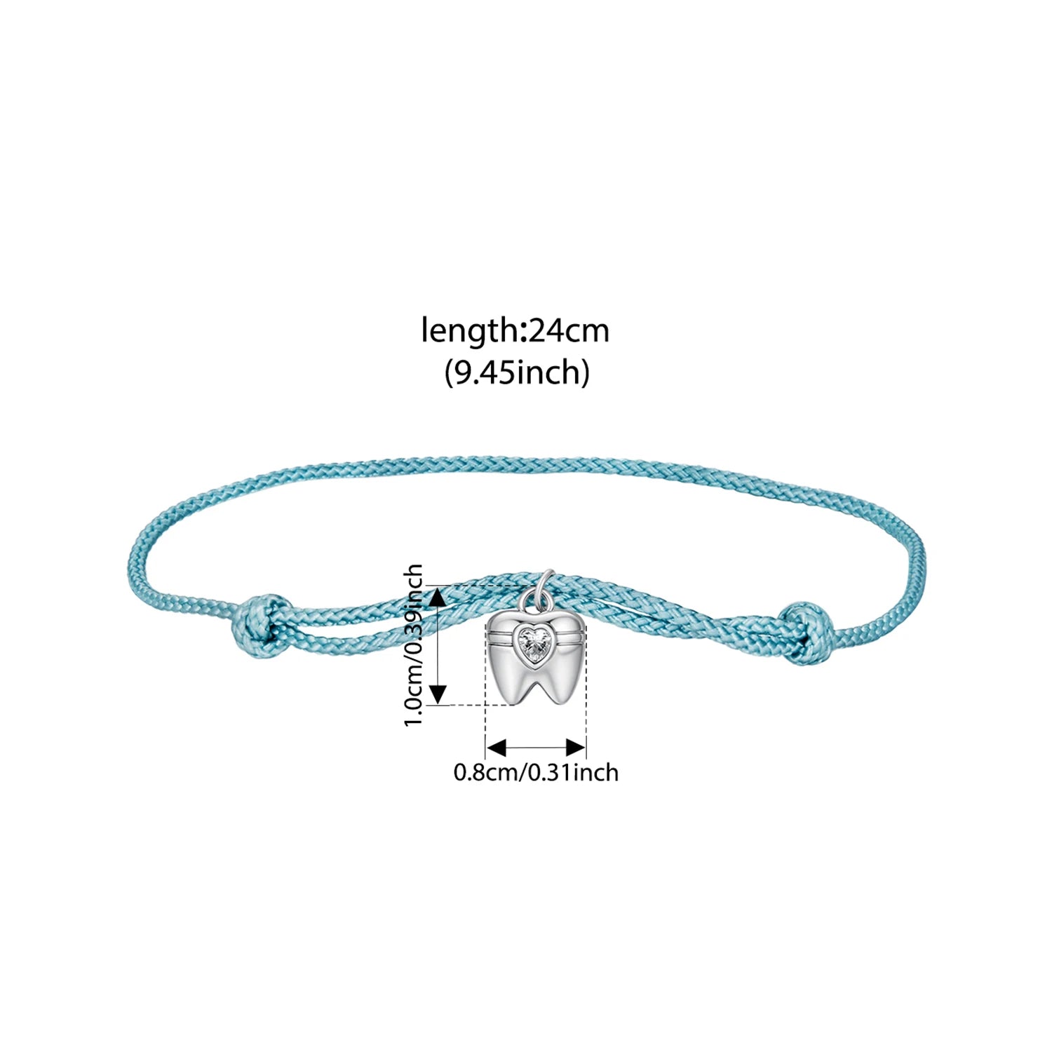 BAMOER 925 Sterling Silver Blue Rope Bracelet Teeth Zircon Pendant Knot Wrist Chain Adjustable for Women Summer Fresh Party Gift