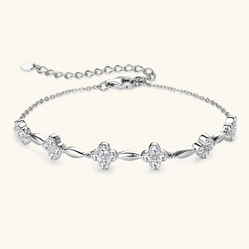 OXTAO Moissanite Four-leaf Crocodile Flower Bracelet Women's 925 Sterling Silver Adjustable Chain Tail Fine Jewelry Birthday