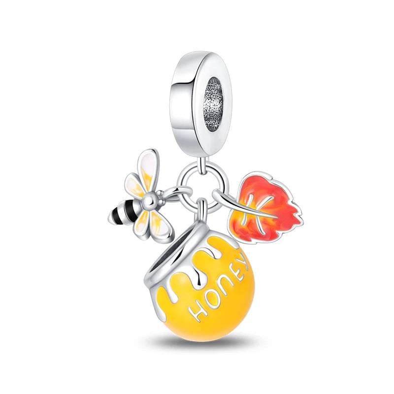 Fashion Autumn 925 Silver-Plated Squirrel Maple Leaf Pumpkin Yellow Charms Beads Fit 3mm 925 Original Bracelets DIY Jewelry