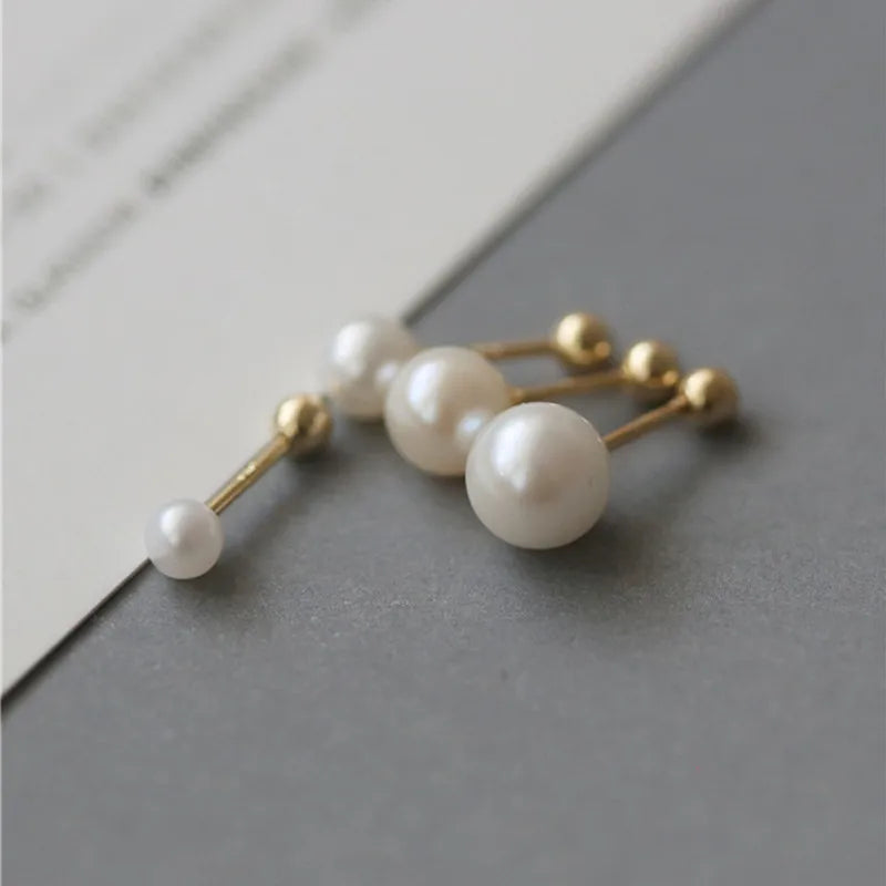 925 Sterling Silver Delicate Shell Pearls Mini Stud Earrings for Women Korean Sweet Temperament Jewelry Accessories