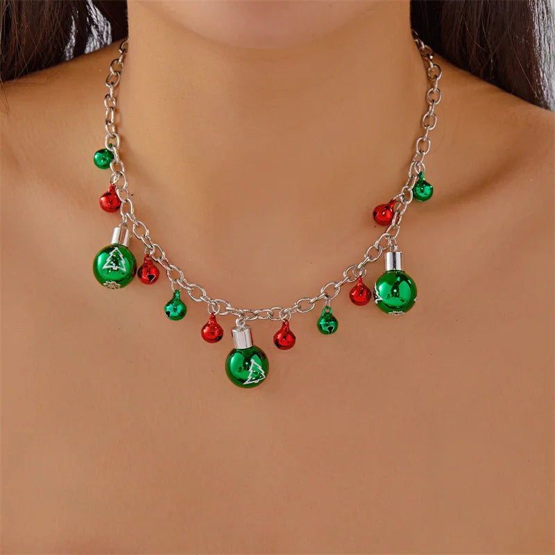 Fashion Christmas Metal Chain Necklace For Women Crystal Zircon Elk Santa Claus Snowman Bell Xmas Tree Pendant Choker Jewelry