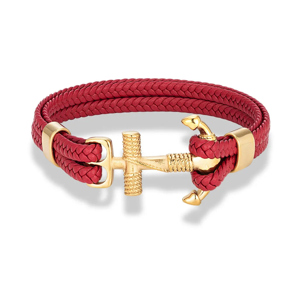 MKENDN Navy Style Men Vintage Anchor Bracelet Handmade Woven Multilayer Leather Bracelets Women Cuff Wrap Rope Wristband Gift