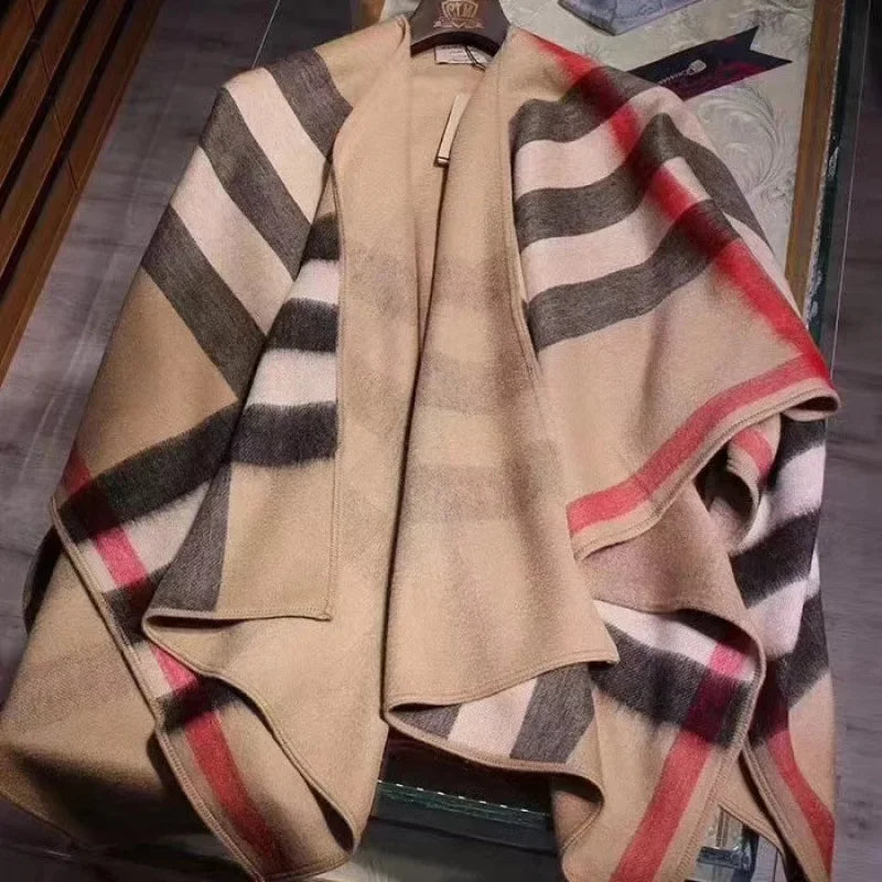 Classic British Style Double-Sided Wool Plaid Scarf Women's Warm Versatile Large Shawl Autumn Winter Tweed Jacket