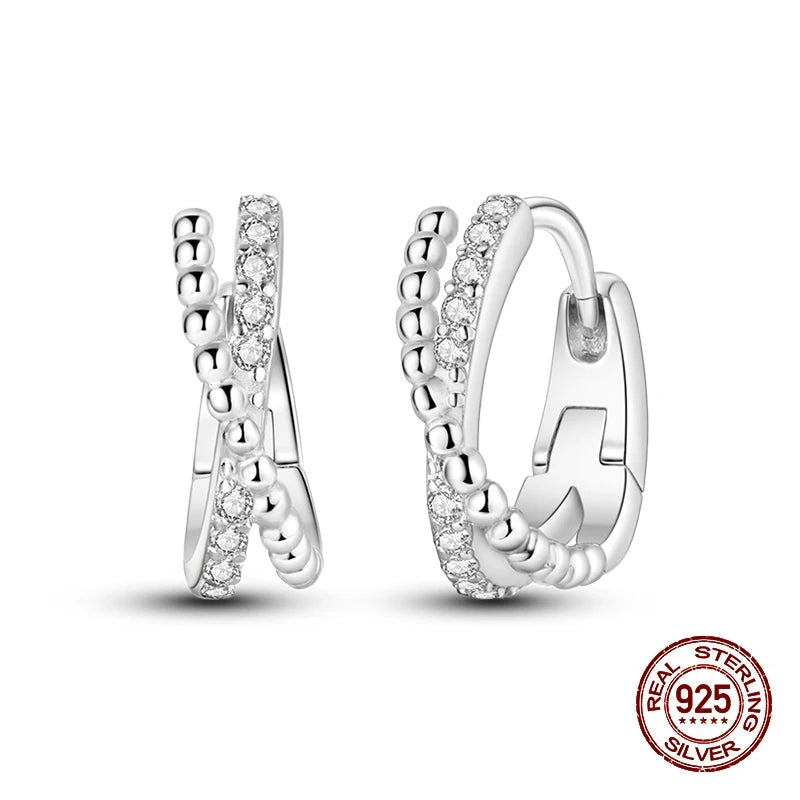 Simple Original 100% 925 Sterling Silver Sparkling Zircon Star Flower Double Hoop Earrings For Women Wedding Engagement Jewelry