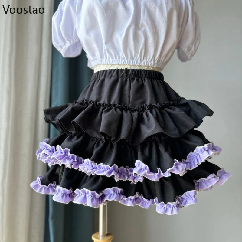 Sweet Kawaii Lolita Cake Skirts Japanese Women Gothic Y2k Ruffles Fluffy Shorts Petticoat Girls Casual Fashion Culotte Skirt