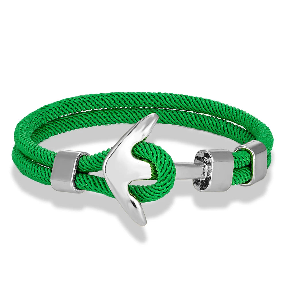MKENDN Anker-Armbänder für Herren, doppelsträngig, nautisches Surfer-Armband, wasserdicht, Seil, silberfarben, Bootsschnalle