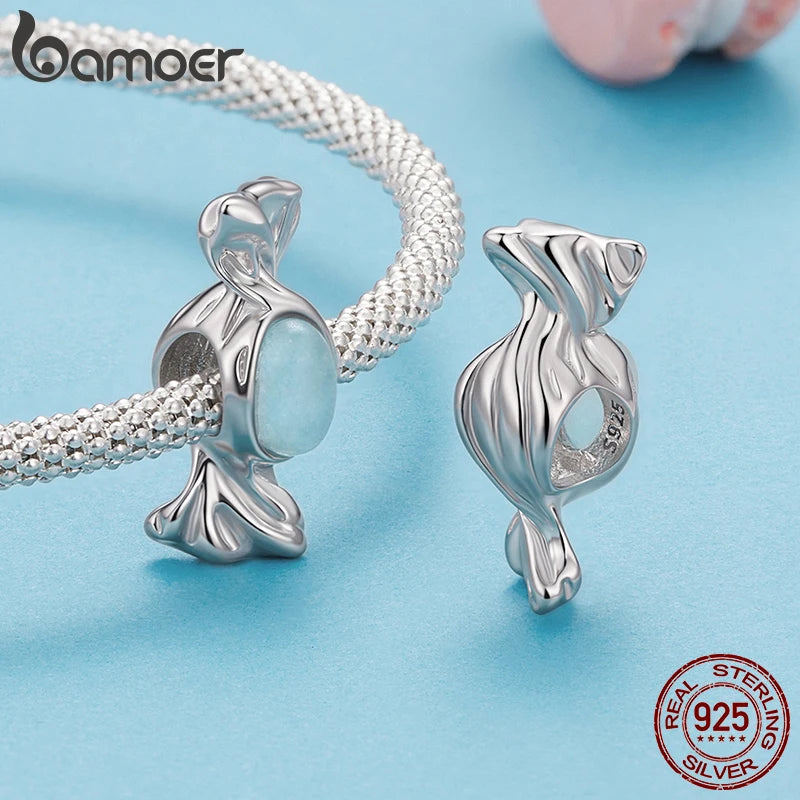 Bamoer 925 Sterling Silver Pink Donut Pendant Colorful Food Charm Candy Beads for Women Teen Sweet Bracelet Jewelry Accessories