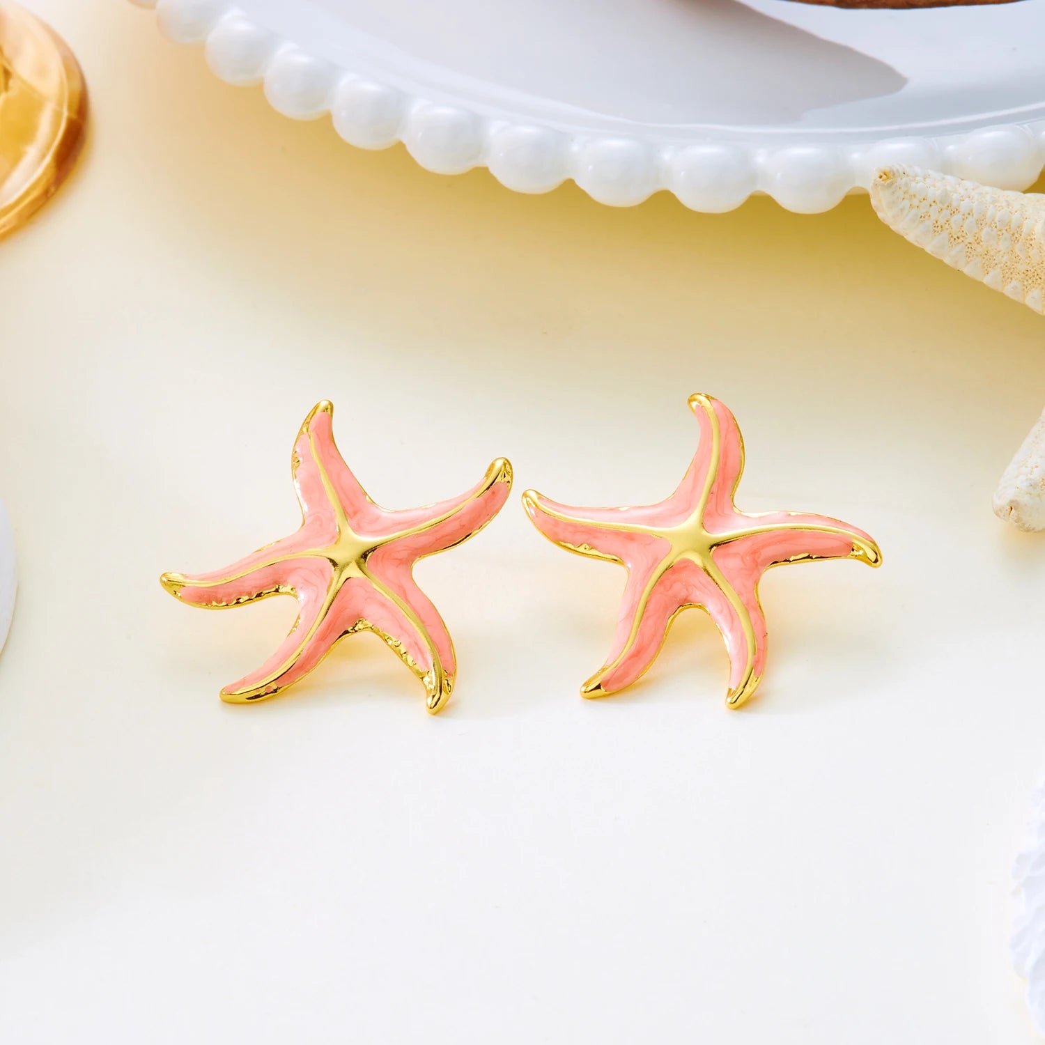 Gold Color Stainless Steel Starfish Earrings For Women Fashion Pink Green Orange Enamel Stud Earring Girls Beach Charm Jewelry